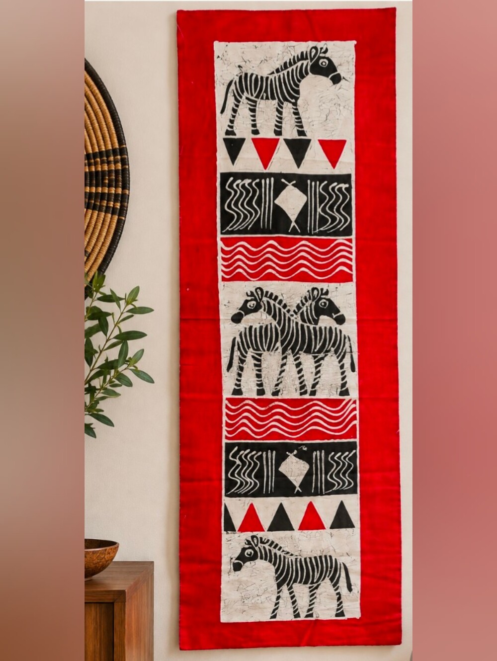 Original Batik Zebra Textile Wall Hanging African Safari Folk Art 61" X 19"